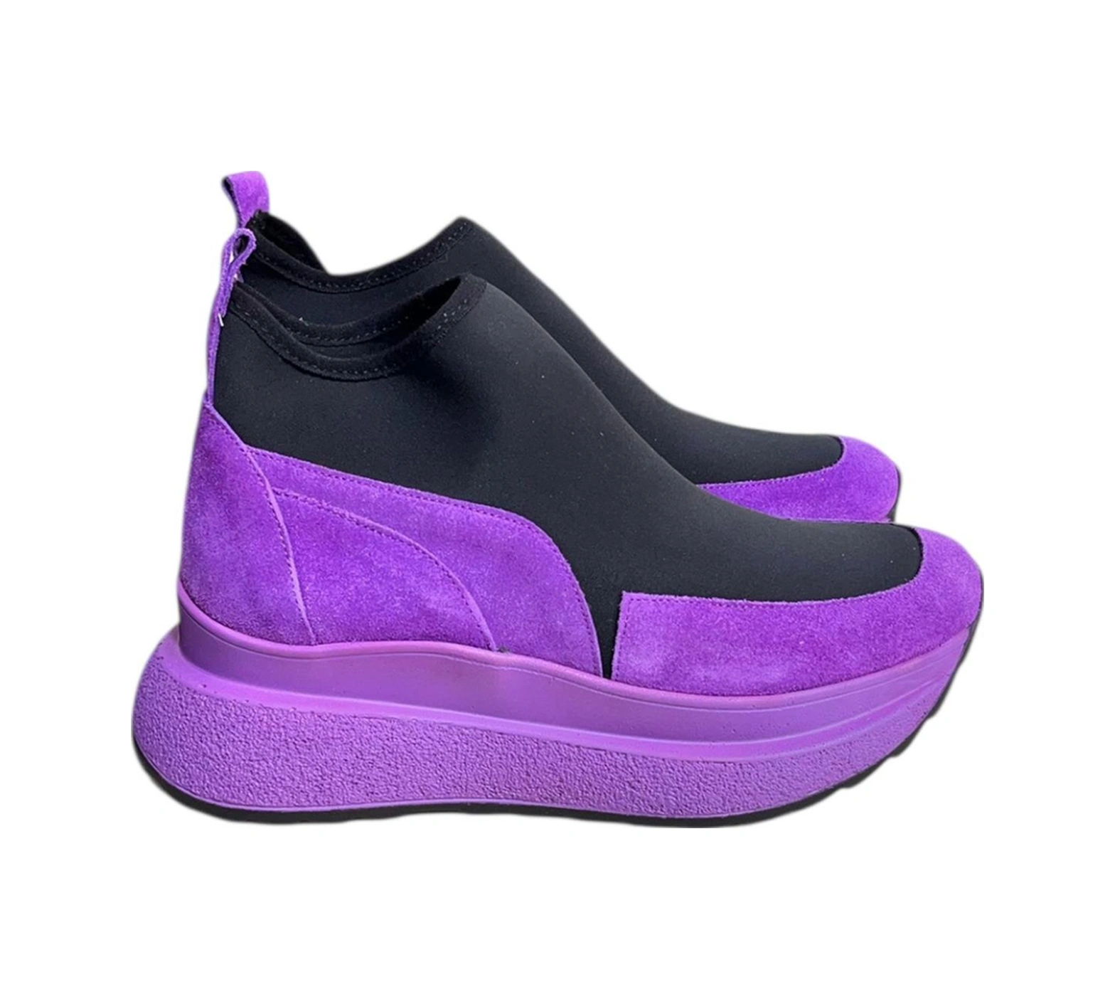 Tufan Shoes Mor Hakiki Deri Süet Strech Yüzlü Bilekte Sneaker Mor