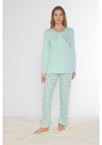 Uzun Kol Pijama Takımı Viskon Alperi 790-77 Mint