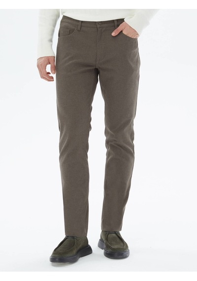 Kip Açık Kahve Dokuma Slim Fit Casual Pamuk Karışımlı Pantolon Kahverengi