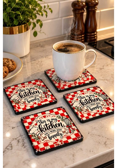Gökçeoğlu Cam Bardak Altlığı Kitchen 4'lü Takım 10cm X 10cm Çok Renkli