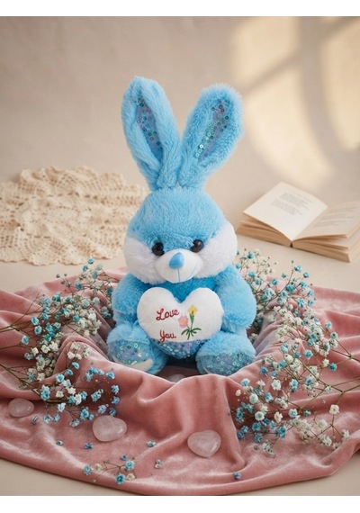 Peluş Pullu Tavşan-50 Cm Mavi