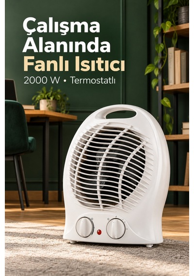 Termostat Ve Kademe Ayarlı Beyaz Fanlı Isıtıcı Devrilme Emniyetli