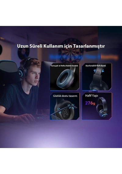 Ayrex Heroad V200 Rgb 7.1 Kablosuz Gaming Oyuncu Kulaklığı 3 Modlu Bt, 2.4ghz, Type-c Pc - Ps5