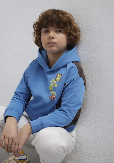 Mavi - Baskılı Kapüşonlu Mavi Sweatshirt 6s10166-70724 Mavi
