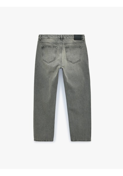 Koton Normal Bel Cepli Pamuklu Vintage Straight Fit Jean Pantolon Gri 6sam40327nd