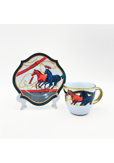 Horse Desenli 6'lı Kahve Takımı Çok Renkli