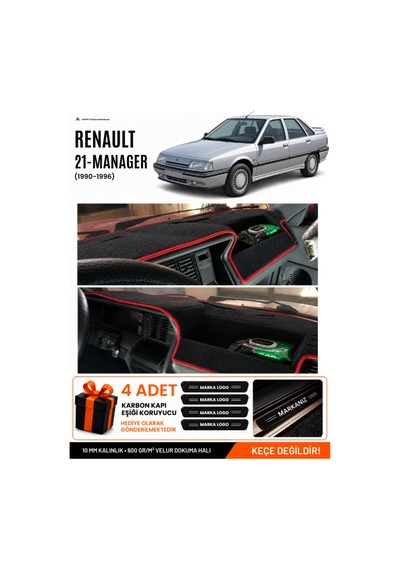 Renault 21 Manager 1990-1996 Uyumlu Torpido Örtüsü, Torpido Kılıfı - Siyah-kırmızı - Re005