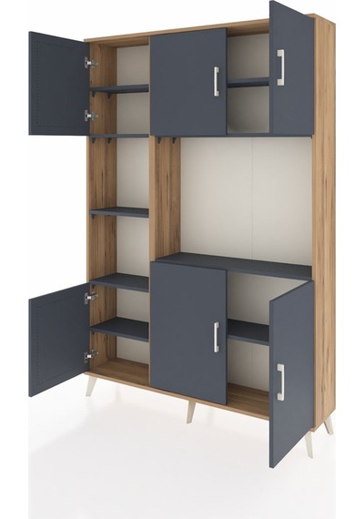Arges Dolap 9 Raflı 6 Kapaklı 132x30x195 Çam-antrasit/antrasit Çam