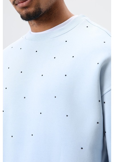 Vamos Yıkamalı Taş Detaylı Oversize Sweatshirt Bebek Mavisi