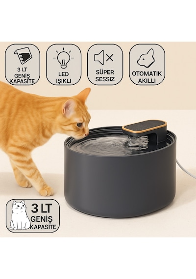 Polham Led Işıklı Süper Sessiz Otomatik Akıllı 3lt Kedi Su Pınarı Kedi Su Sepili Kabı Kedi Ve Köpekler İçin Su Pınarı