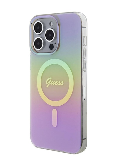 Apple Uyumlu iPhone 15 Pro Max Kılıf Guess Lisans Magsafe Şarj Özellik Yazı Logo Iridescent Siyah