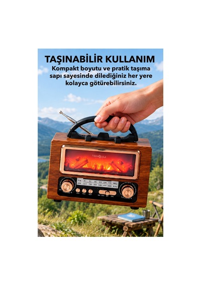 Nostaljik Radyo Şömine Görünümlü Müzik Kutusu Retro Ahşap -bluetooth Hoparlör Speaker & Usb Destekli Ns-901bt