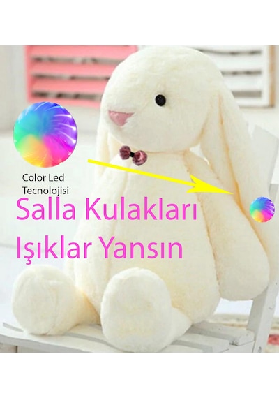 Led Işıklı. Uyku Arkadaşı Uzun Kulak Bunny Peluş Tavşan 65Cm Beyaz