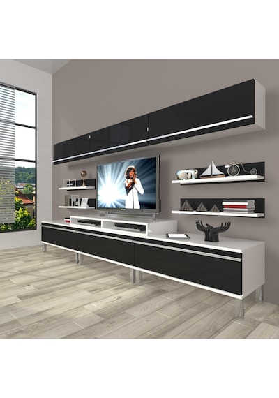 Decoraktiv Ekoflex 8y Mdf Krom Ayaklı Tv Ünitesi Tv Sehpası Beyaz - Siyah