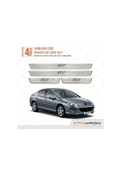 Peugeot 407 2004-2011 Uyumlu Satine Krom Kapı Koruma Eşiği 4 Parç