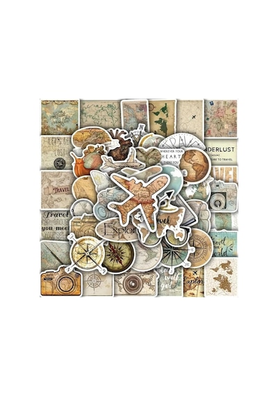 50'li Vintage Travel Map Stickers Set, Seyahat Sticker Seti Laptop Notebook Tablet Sticker Seti 1