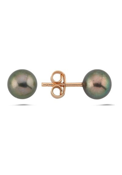 6,5 Mm Siyah İnci Küpe Gold