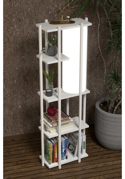 Retohome 5 Raflı Lambaderli Kitap Rafı.,kitaplıklı Lambader Beyaz Beyaz - Beyaz