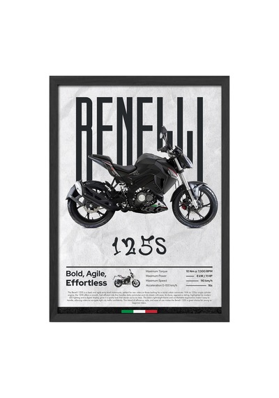 Benelli 125s Siyah Ahşap Çerçeveli Poster, Dekoratif Motosiklet Duvar Tablosu
