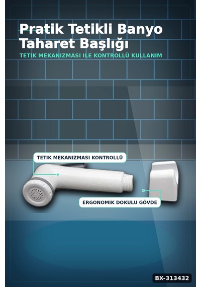 Köşeli Taharetmatik Şattaf Başlık - Beyaz Gri Plastik - Banyo Aksesuarı Bx-313432 12 Izgara