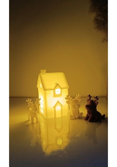 Kış Evleri Mini Geyik Mumluk Noel Yılbaşı Süsü Dekoratif Biblo Tealight Mumluk Seti Mumlar Dahildir