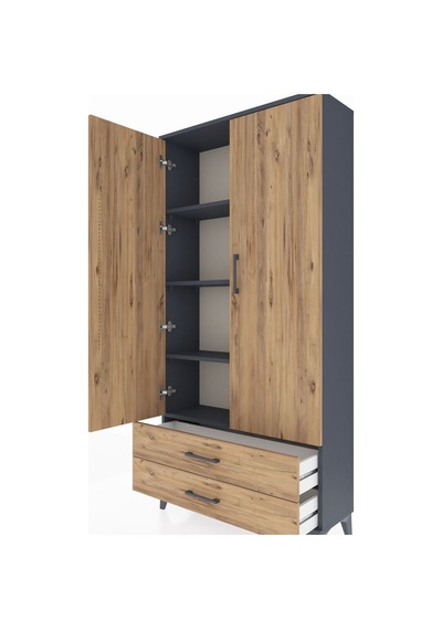 Arges Dolap 4 Raflı 2 Çekmeceli 2 Kapaklı 88x30x182 Antrasit-çam Antrasit