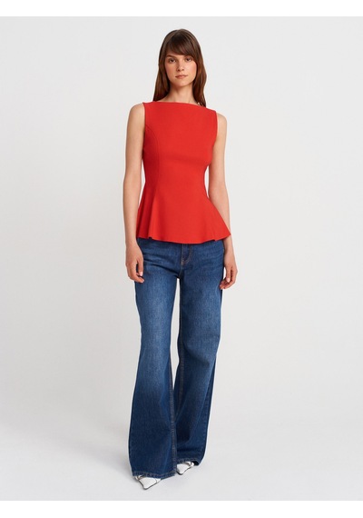 Dilvin 50281 Peplum Top-kırmızı Kırmızı