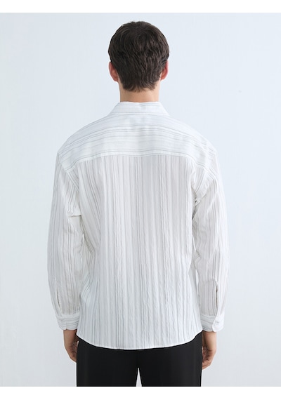 Lcw Vision Beyaz Regular Fit Çizgili Poplin Erkek Gömlek