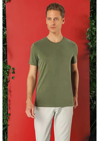 Efor Slim Fit Bisiklet Yaka %100 Pamuk Haki Tişört Ts 878 Haki
