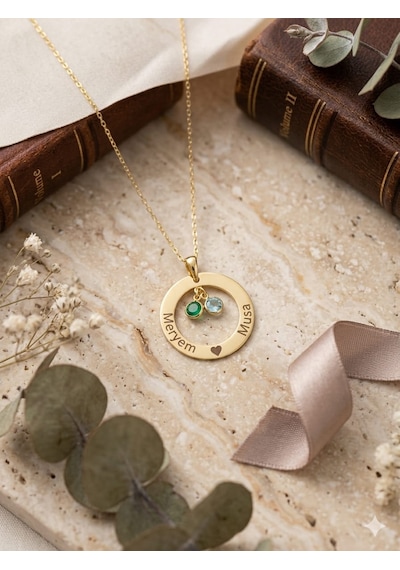 925 Ayar Gümüş Kişiye Özel İsimli Doğum Taşlı Aile Çemberi Kolye.rose.gold.rodaj Renk Seçeneği