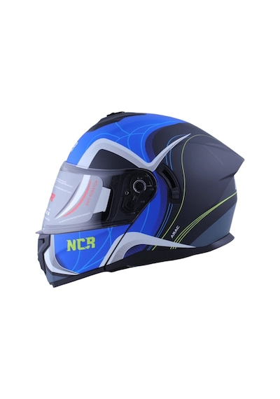 Motosiklet Kask Çene Açılır 166 Ece Belgeli - Mat Siyah Arac Grafik Mavi 13015msgm L