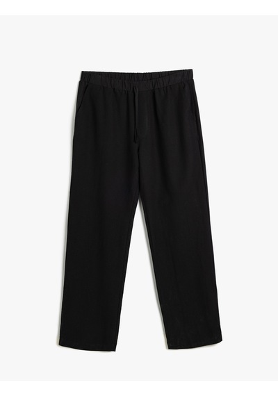 Koton Keten Karışımlı Pantolon Chino Cep Detaylı Beli Bağcıklı Siyah 5wam40067hw Siyah