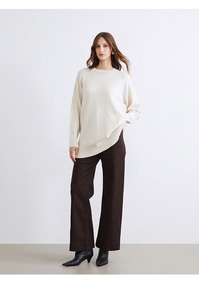 Lcw Modest Kahverengi Dar Fit Geniş Paça Kadın Pantolon