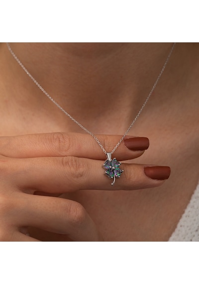 925 Ayar Mistik Topaz Taşlı Yonca Kolye Kadın Gümüş Kolye (354732941)