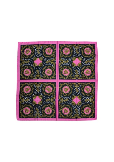 Tikitonki Geometrik Çiçek Desenli Kare Kesim Saten Pembe Eşarp - 90x90 Pembe Pembe