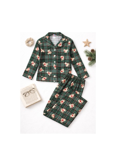 Beka Kids Yeşil Ekose Ve Ayıcık Desenli Uzun Kollu Önden Düğmeli Gömlek Yaka Kız Çocuk Mevsimik Pijama Takımı Beka Kids Yeşil Ekose Ve Ayıcık Desenli Uzun Kollu Önden Düğmeli Gömlek Yaka Kız Çocuk Mevsimik Pijama Takımı