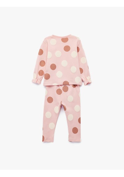 Koton Puantiyeli Pamuklu Uzun Kollu Bisiklet Yaka Pijama Takımı Pembe Desenli 7wmg10003ak