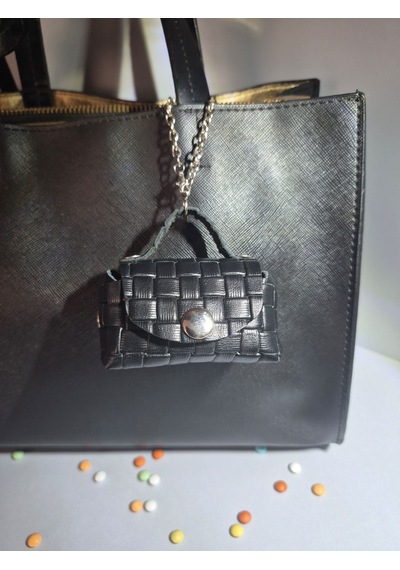Gogo Charm Çanta Aksesuarı Mini Çanta Hakiki Deri Siyah