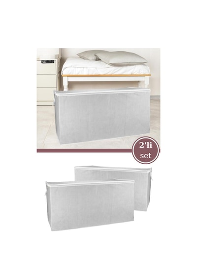 2 Li Mega Boy Yorgan Hurcu Set, Yorgan Yastık Battaniye Kıyafet Çamaşır Düzenleyici 80x60cm 2 Adet Beyaz - Gri
