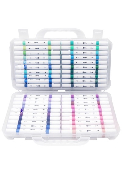 Crafty Co. 80 Renk Çift Uçlu Akrilik Boya Kalemi Seti - Akordeon Çantalı, Ahşap, Cam Ve Kumaş Uyumlu Multi-surface Marker