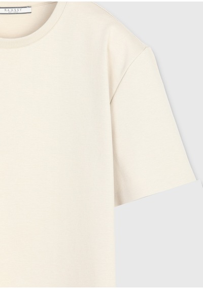 Ramsey Bej Düz Pamuk Karışımlı T-shirt