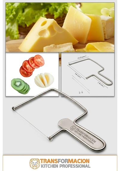 Ayrex Kitchen Professional Paslanmaz Çelik Telli Peynir Dilimleyici, 304 Kalite, 14x11.5 Cm, 2 Yedek Telli, Çok Amaçl Diğer