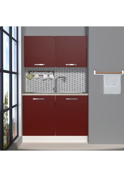 Decoraktiv Mini 120 Mdf Hazır Mutfak Dolabı - Tezgah Dahil - Bordo