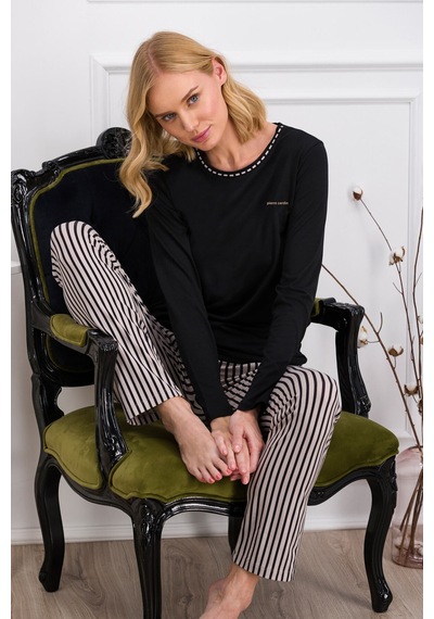 Pierre Cardin Siyah Çizgili Kadın Pijama Takımı