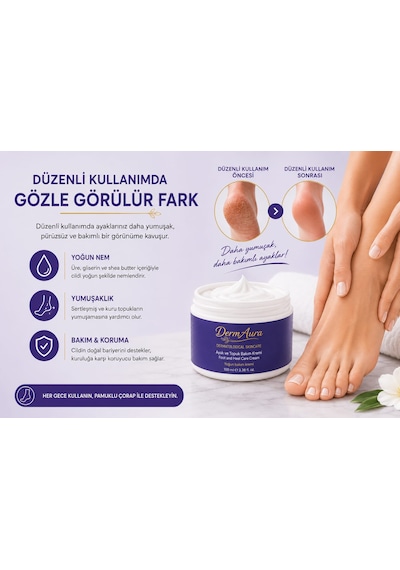 Dermaura Urealı Yoğun Nemlendirici Ayak Ve Topuk Bakım Kremi 100 Ml
