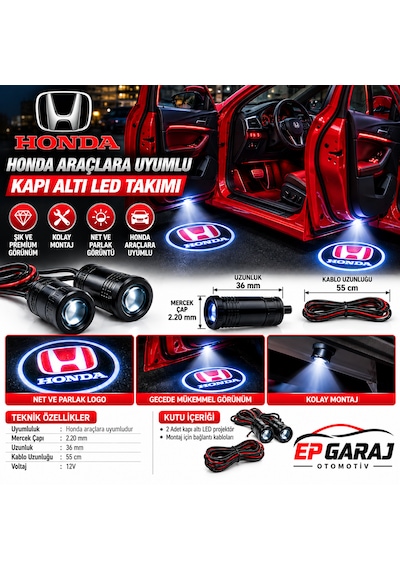 Honda Araçlara Uyumlu Ghost Shadow Lıght 2 Adet Kapı Altı Logo Led Projektör