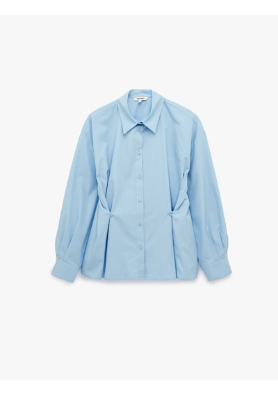 Koton Pamuklu Klasik Yaka Uzun Kollu Pileli Oversize Poplin Gömlek Mavi 7wak60294pw