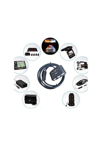 Araç Çakmak Uzatma Kablosu Çakmaklık Çoklayıcı Usb, Type-c Çıkışlı 12 Volt 10 Amper 120 Wat 2 X1,5mm Ttr Bakır 2 Mt-siyah-yk-ot732