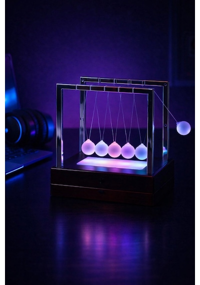 Rgb Işıklı Newton Denge Topu Renkli Şeffaf Denge Topları, Pilli Masaüstü Dekoratif Aksesuar