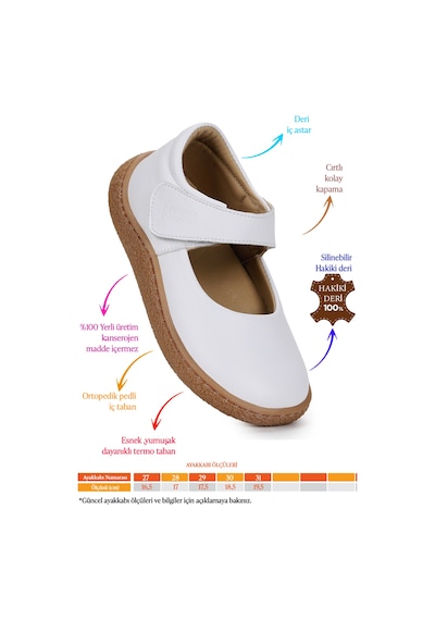 Kiko Kids Lida %100 Deri Günlük Kız Çocuk Babet Ayakkabı Beyaz